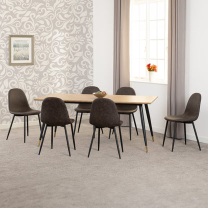 Hamilton & Athens Large Dining Set (X6 Chairs) - Medium Oak Effect/Brown Pu