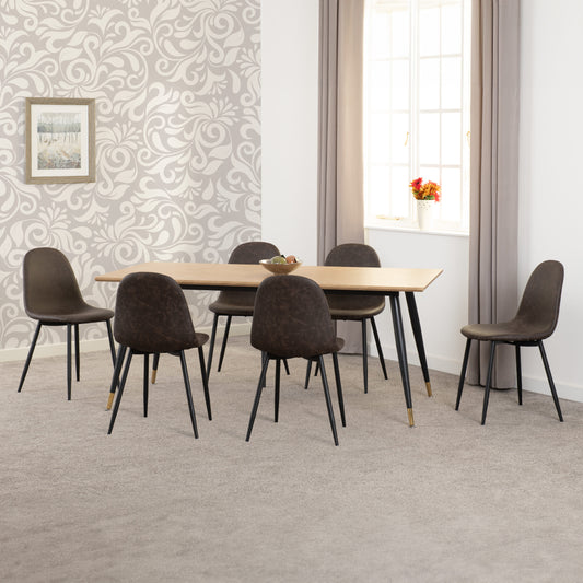 Hamilton & Athens Large Dining Set (X6 Chairs) - Medium Oak Effect/Brown Pu