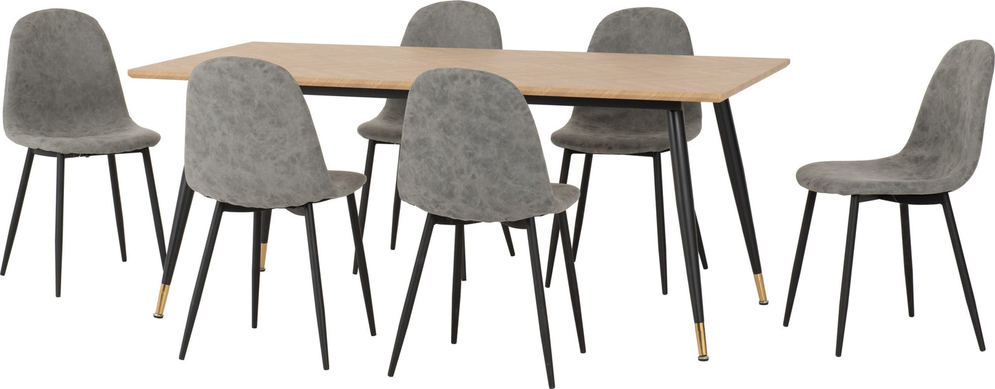 Hamilton & Athens Large Dining Set (X6 Chairs) - Medium Oak Effect/Grey Pu