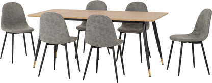 Hamilton & Athens Large Dining Set (X6 Chairs) - Medium Oak Effect/Grey Pu