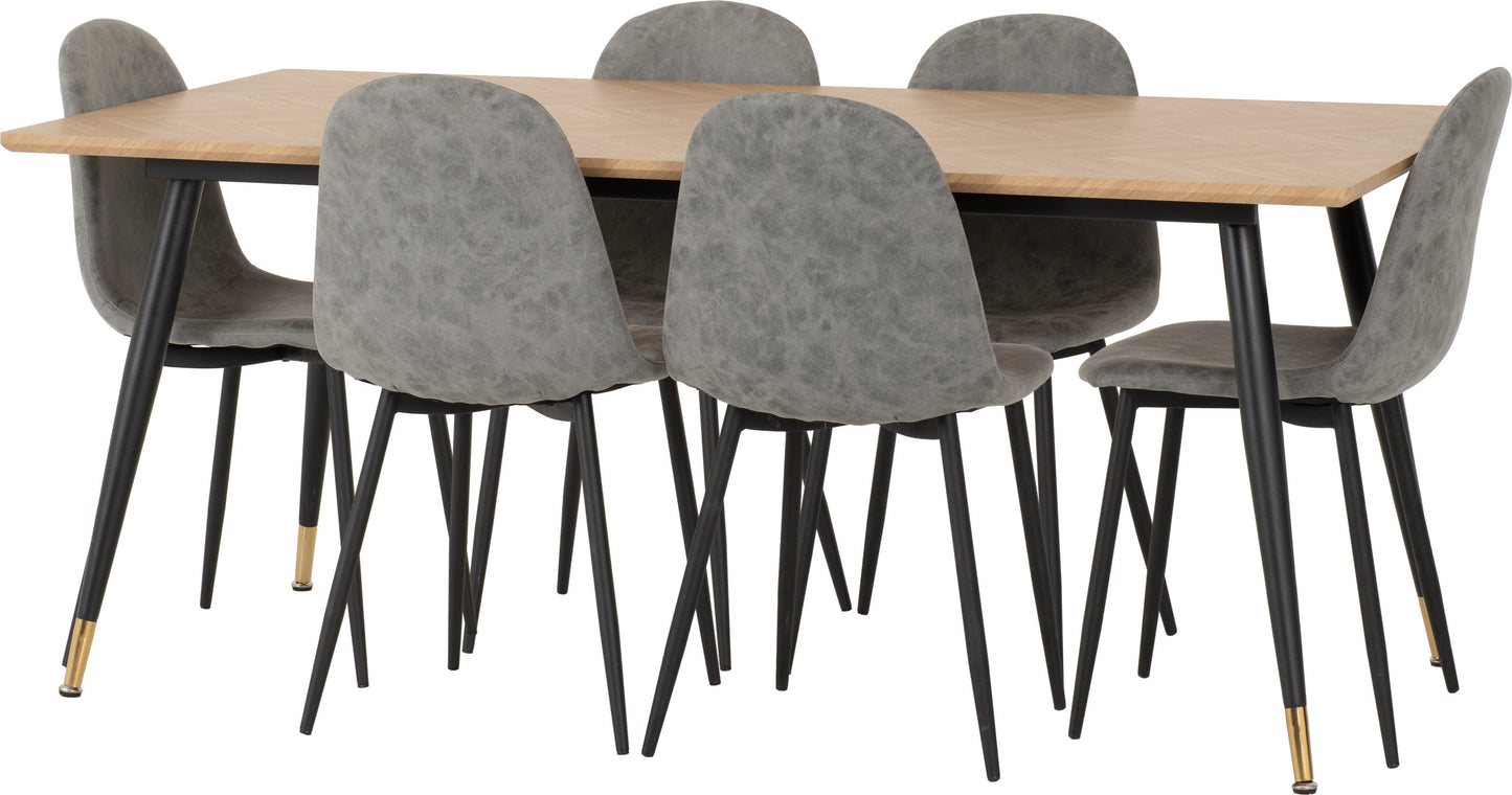 Hamilton & Athens Large Dining Set (X6 Chairs) - Medium Oak Effect/Grey Pu