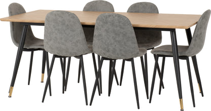 Hamilton & Athens Large Dining Set (X6 Chairs) - Medium Oak Effect/Grey Pu
