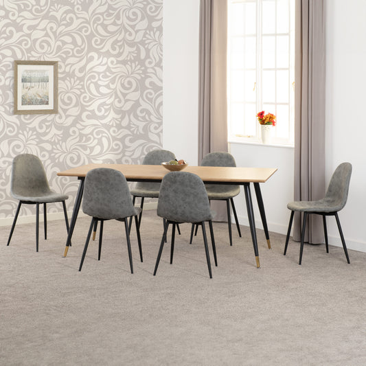 Hamilton & Athens Large Dining Set (X6 Chairs) - Medium Oak Effect/Grey Pu