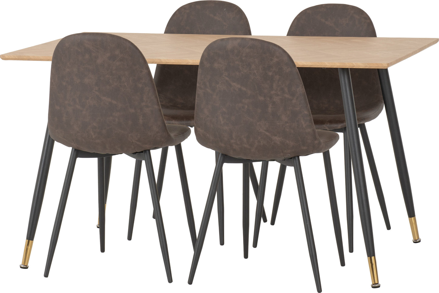 Hamilton & Athens Medium Dining Set (X4 Chairs) - Medium Oak Effect/Brown Pu
