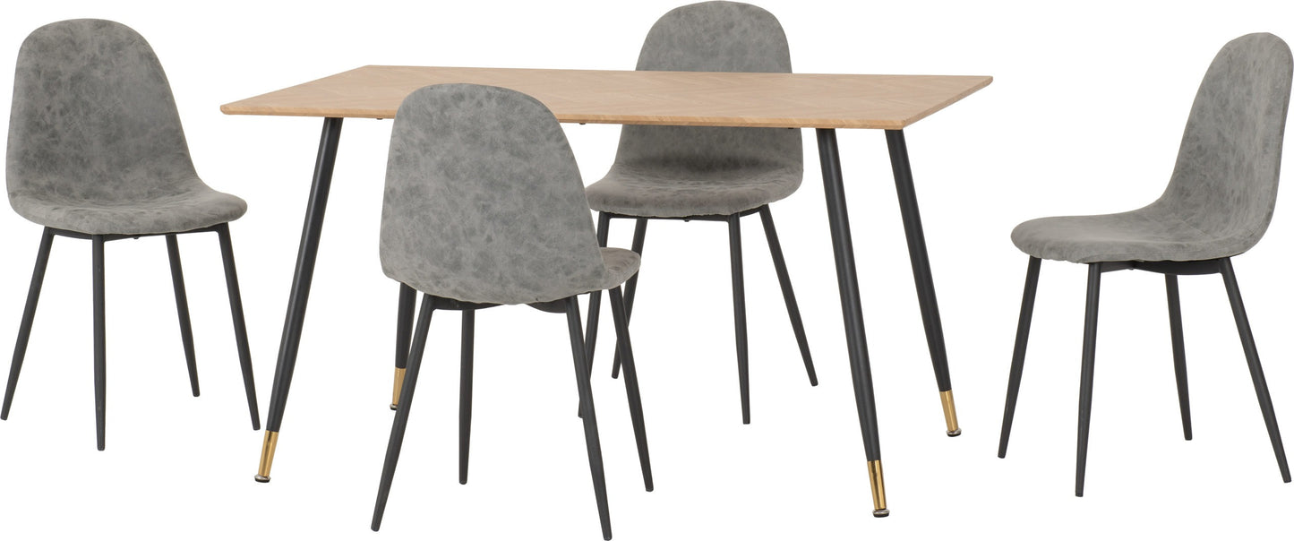 Hamilton & Athens Medium Dining Set (X4 Chairs) - Medium Oak Effect/Grey Pu