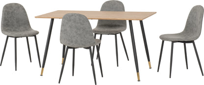 Hamilton & Athens Medium Dining Set (X4 Chairs) - Medium Oak Effect/Grey Pu