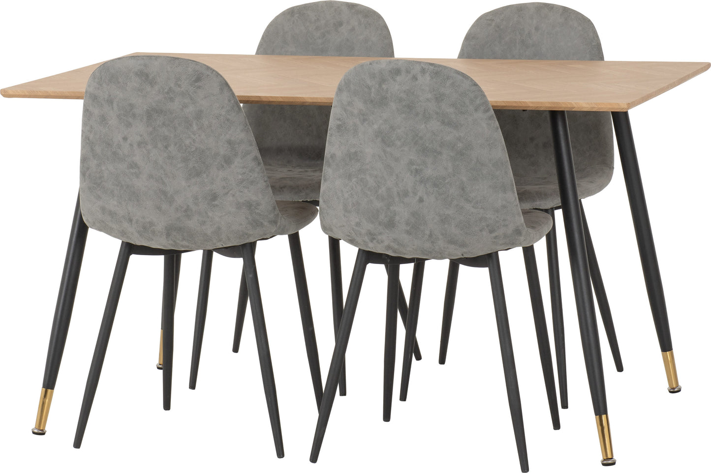 Hamilton & Athens Medium Dining Set (X4 Chairs) - Medium Oak Effect/Grey Pu