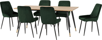 Hamilton & Avery Large Dining Set (X6 Chairs) - Medium Oak Effect/Emerald Green Velvet