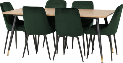 Hamilton & Avery Large Dining Set (X6 Chairs) - Medium Oak Effect/Emerald Green Velvet