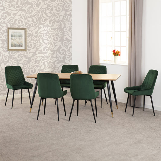 Hamilton & Avery Large Dining Set (X6 Chairs) - Medium Oak Effect/Emerald Green Velvet