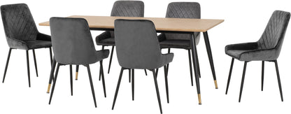 Hamilton & Avery Large Dining Set (X6 Chairs) - Medium Oak Effect/Grey Velvet