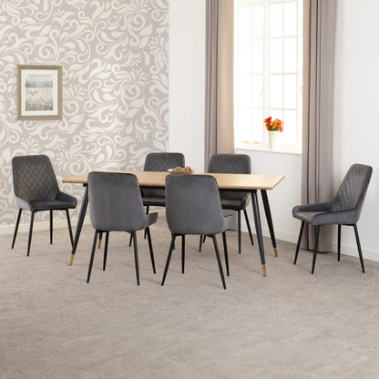 Hamilton & Avery Large Dining Set (X6 Chairs) - Medium Oak Effect/Grey Velvet