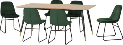 Hamilton & Lukas Large Dining Set (X6 Chairs) - Medium Oak Effect/Emerald Green Velvet