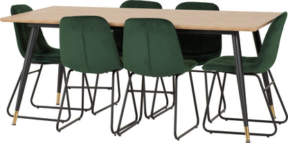 Hamilton & Lukas Large Dining Set (X6 Chairs) - Medium Oak Effect/Emerald Green Velvet