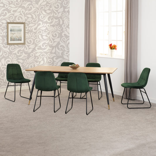 Hamilton & Lukas Large Dining Set (X6 Chairs) - Medium Oak Effect/Emerald Green Velvet