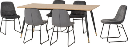 Hamilton & Lukas Large Dining Set (X6 Chairs) - Medium Oak Effect/Grey Velvet