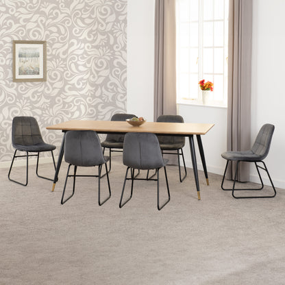 Hamilton & Lukas Large Dining Set (X6 Chairs) - Medium Oak Effect/Grey Velvet