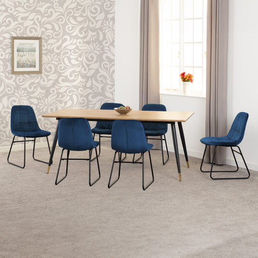 Hamilton & Lukas Large Dining Set (X6 Chairs) - Medium Oak Effect/Sapphire Blue Velvet