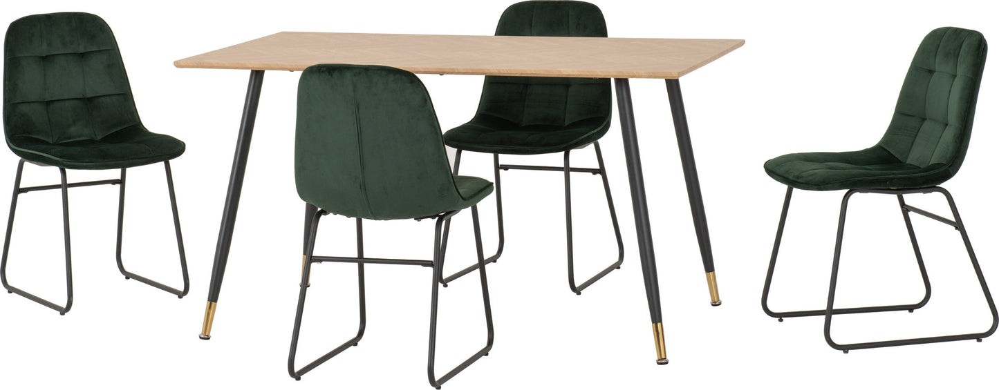 Hamilton & Lukas Medium Dining Set (X4 Chairs) - Medium Oak Effect/Emerald Green Velvet