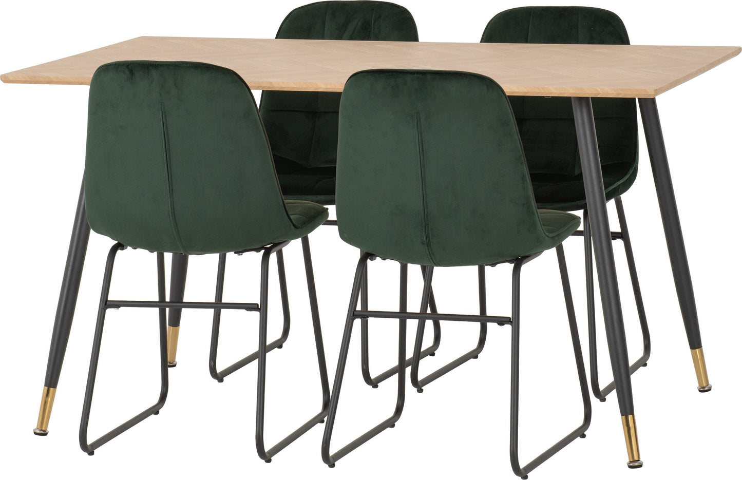 Hamilton & Lukas Medium Dining Set (X4 Chairs) - Medium Oak Effect/Emerald Green Velvet
