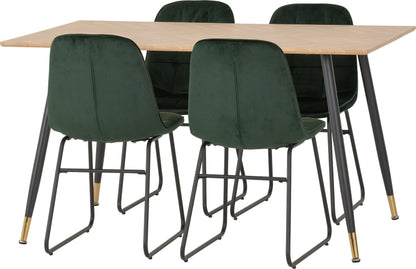 Hamilton & Lukas Medium Dining Set (X4 Chairs) - Medium Oak Effect/Emerald Green Velvet