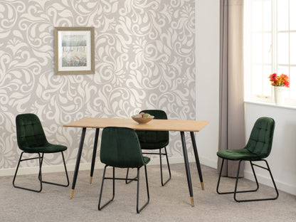 Hamilton & Lukas Medium Dining Set (X4 Chairs) - Medium Oak Effect/Emerald Green Velvet