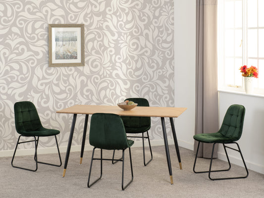 Hamilton & Lukas Medium Dining Set (X4 Chairs) - Medium Oak Effect/Emerald Green Velvet