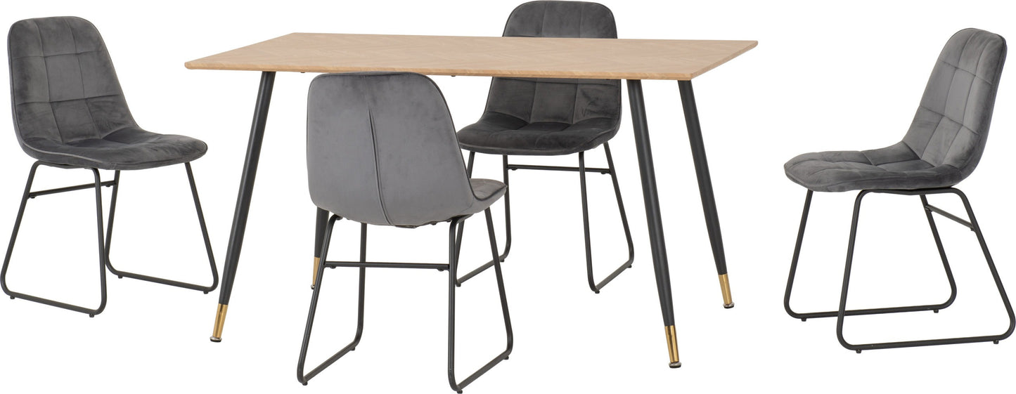 Hamilton & Lukas Medium Dining Set (X4 Chairs) - Medium Oak Effect/Grey Velvet