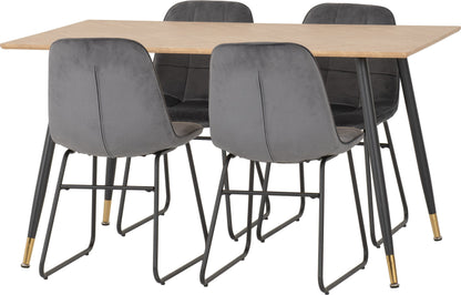 Hamilton & Lukas Medium Dining Set (X4 Chairs) - Medium Oak Effect/Grey Velvet
