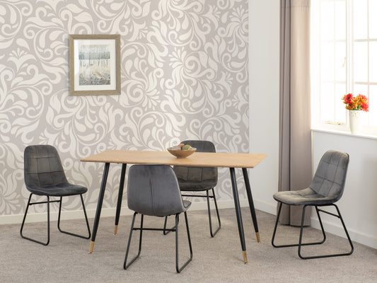 Hamilton & Lukas Medium Dining Set (X4 Chairs) - Medium Oak Effect/Grey Velvet
