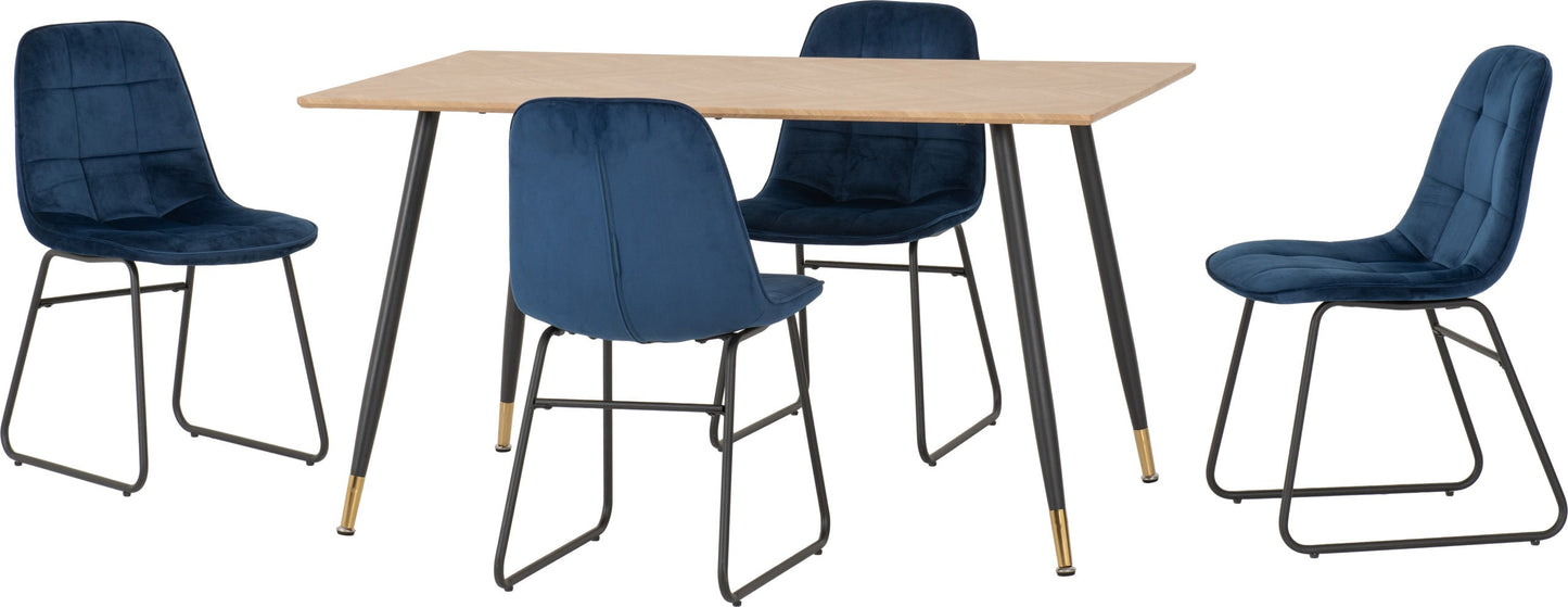 Hamilton & Lukas Medium Dining Set (X4 Chairs) - Medium Oak Effect/Sapphire Blue Velvet