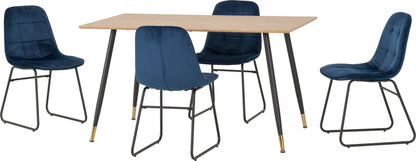 Hamilton & Lukas Medium Dining Set (X4 Chairs) - Medium Oak Effect/Sapphire Blue Velvet