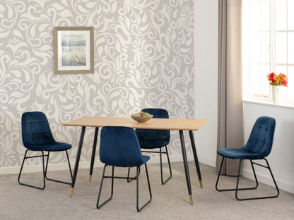 Hamilton & Lukas Medium Dining Set (X4 Chairs) - Medium Oak Effect/Sapphire Blue Velvet
