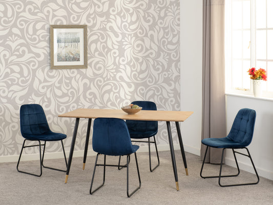Hamilton & Lukas Medium Dining Set (X4 Chairs) - Medium Oak Effect/Sapphire Blue Velvet