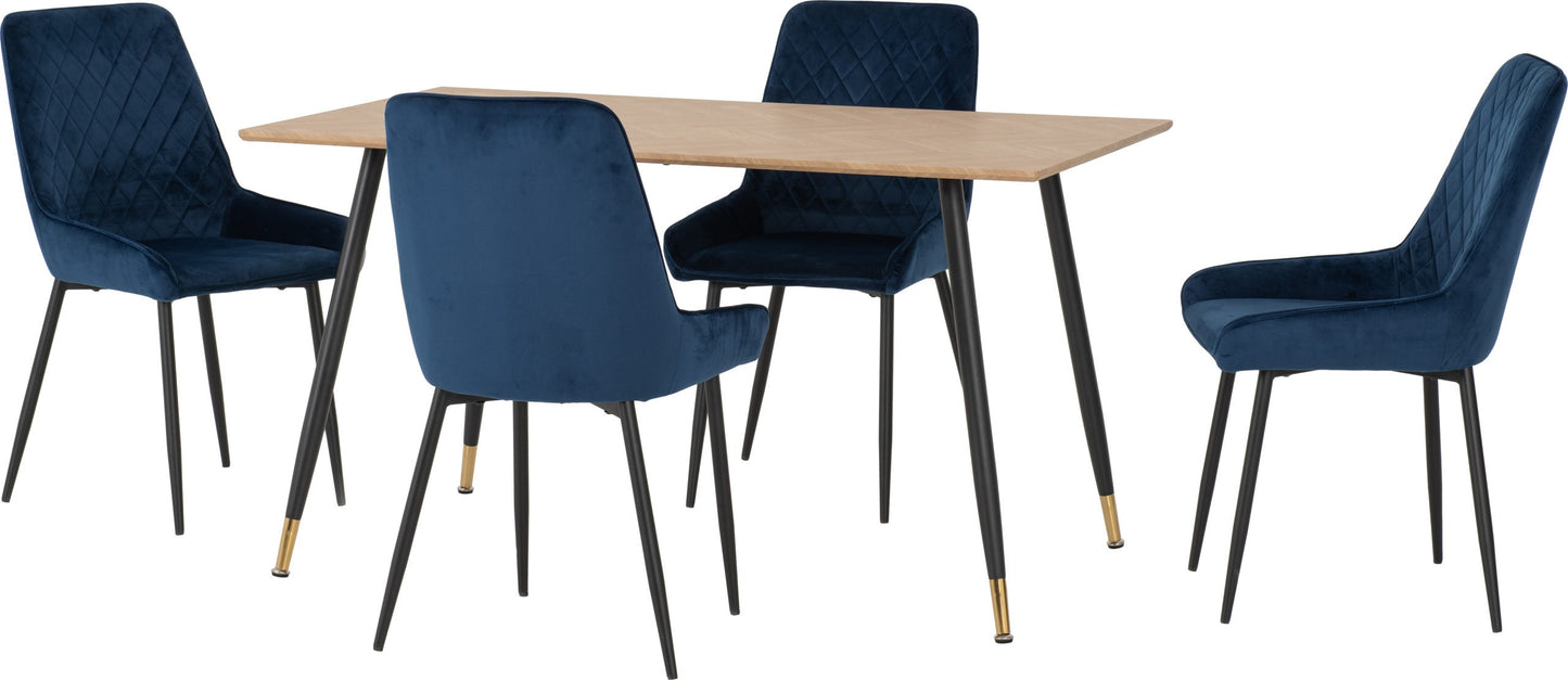 Hamilton & Avery Medium Dining Set (X4 Chairs) - Medium Oak Effect/Sapphire Blue Velvet
