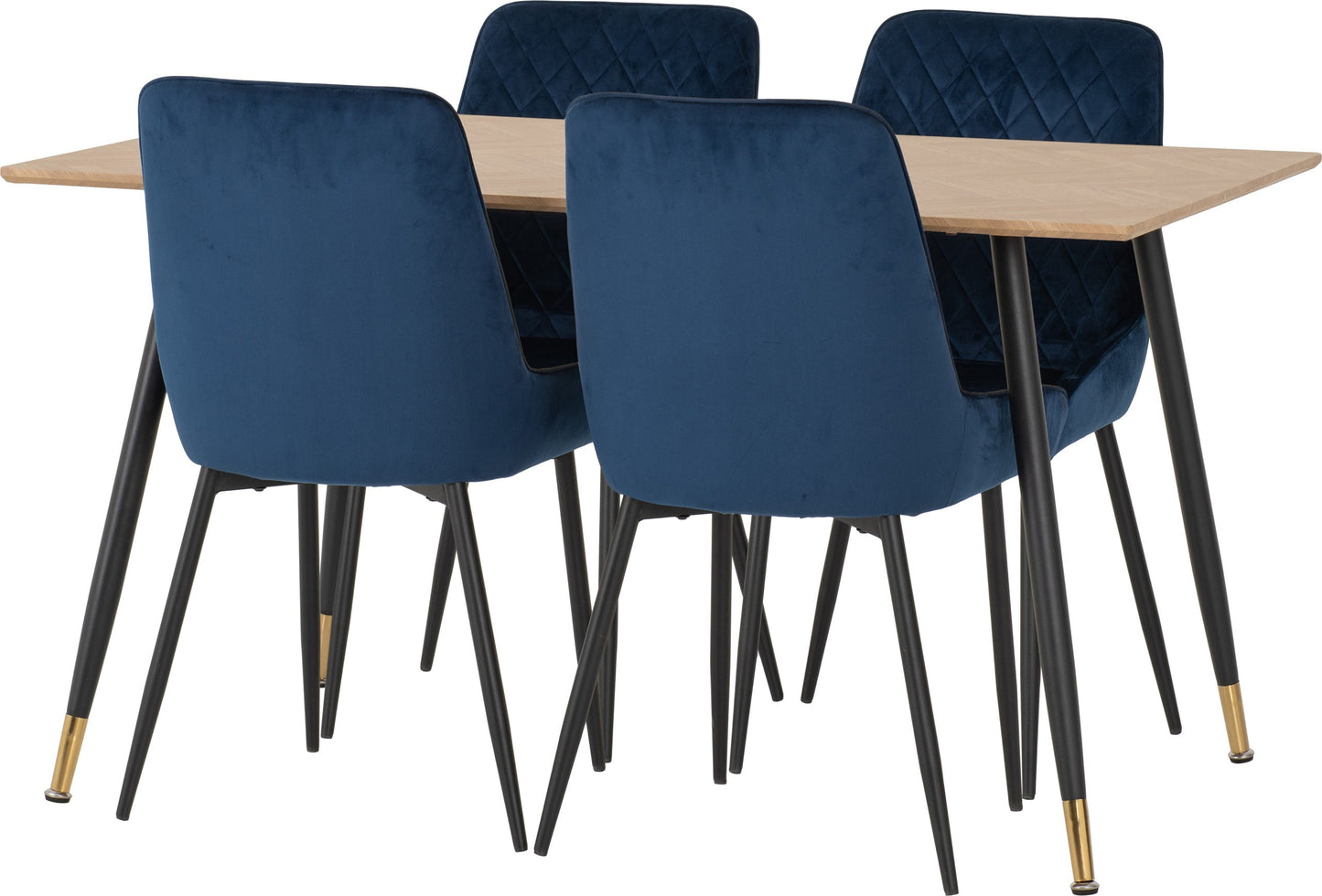 Hamilton & Avery Medium Dining Set (X4 Chairs) - Medium Oak Effect/Sapphire Blue Velvet