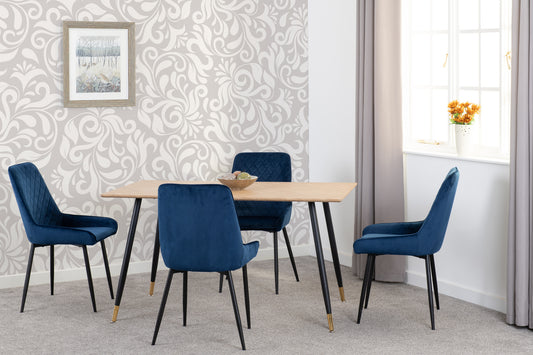 Hamilton & Avery Medium Dining Set (X4 Chairs) - Medium Oak Effect/Sapphire Blue Velvet
