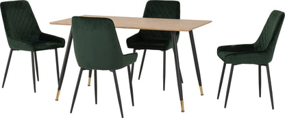 Hamilton & Avery Medium Dining Set (X4 Chairs) - Medium Oak Effect/Emerald Green Velvet