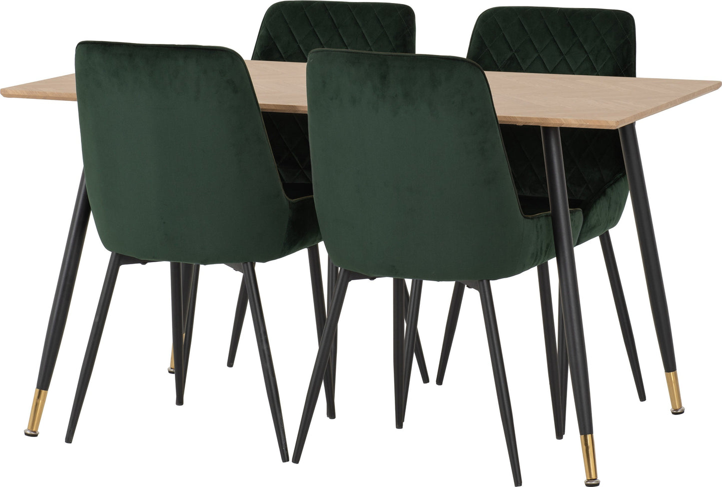 Hamilton & Avery Medium Dining Set (X4 Chairs) - Medium Oak Effect/Emerald Green Velvet