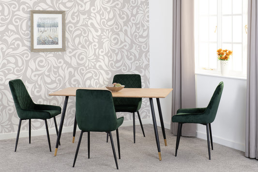 Hamilton & Avery Medium Dining Set (X4 Chairs) - Medium Oak Effect/Emerald Green Velvet