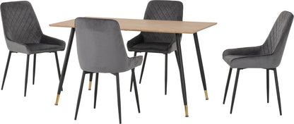 Hamilton & Avery Medium Dining Set (X4 Chairs) - Medium Oak Effect/Grey Velvet