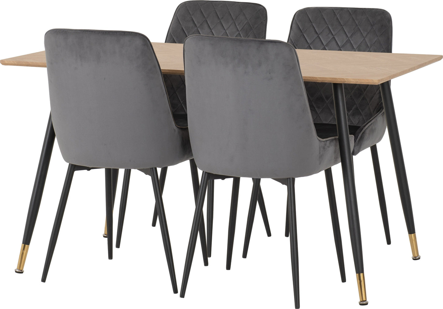 Hamilton & Avery Medium Dining Set (X4 Chairs) - Medium Oak Effect/Grey Velvet