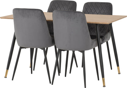 Hamilton & Avery Medium Dining Set (X4 Chairs) - Medium Oak Effect/Grey Velvet
