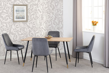 Hamilton & Avery Medium Dining Set (X4 Chairs) - Medium Oak Effect/Grey Velvet