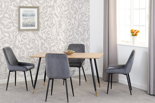 Hamilton & Avery Medium Dining Set (X4 Chairs) - Medium Oak Effect/Grey Velvet
