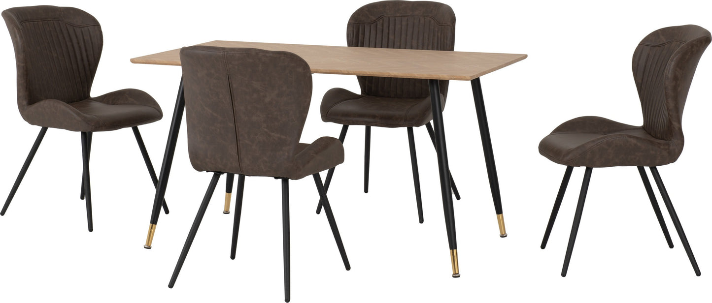 Hamilton & Quebec Medium Dining Set (X4 Chairs) - Medium Oak Effect/Brown Pu