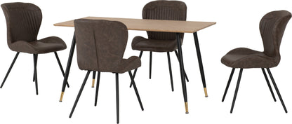 Hamilton & Quebec Medium Dining Set (X4 Chairs) - Medium Oak Effect/Brown Pu