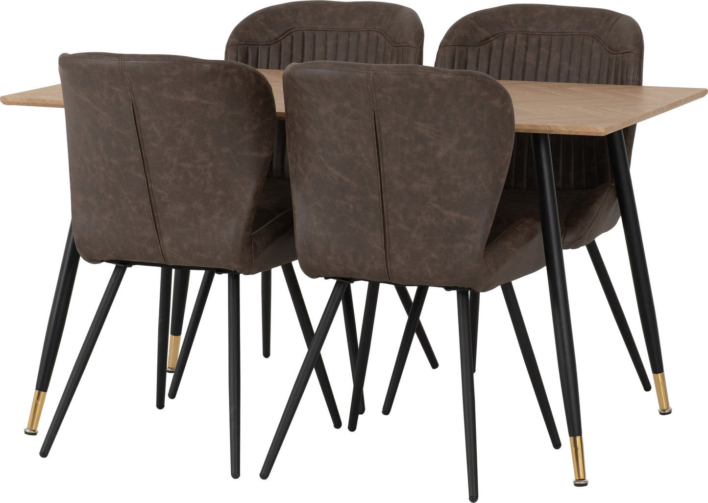 Hamilton & Quebec Medium Dining Set (X4 Chairs) - Medium Oak Effect/Brown Pu