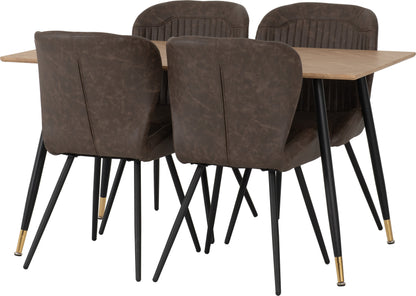 Hamilton & Quebec Medium Dining Set (X4 Chairs) - Medium Oak Effect/Brown Pu