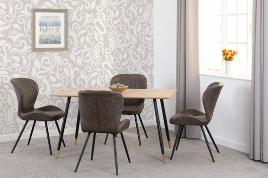 Hamilton & Quebec Medium Dining Set (X4 Chairs) - Medium Oak Effect/Brown Pu